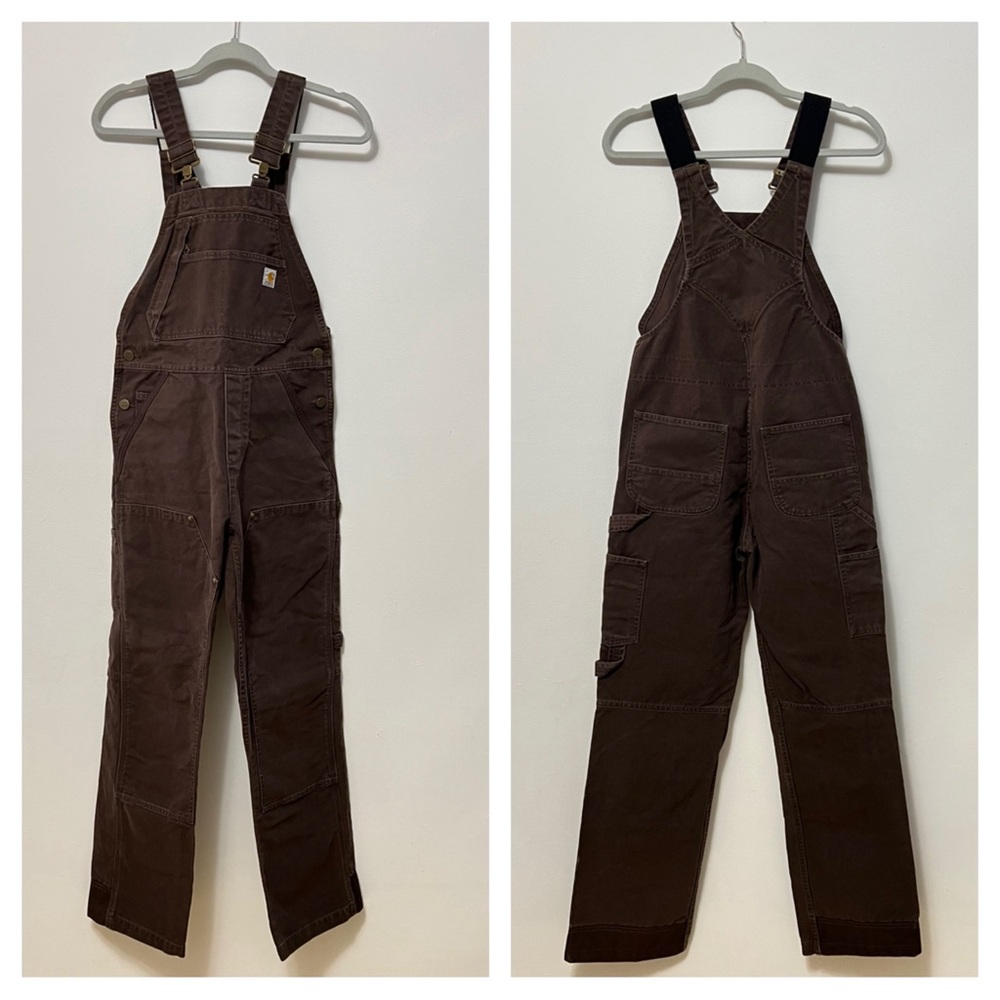 Carhartt Womens Canvas Work Overalls Size XS Tall Brown Utility Ranch Barn